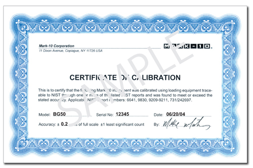 sample certificate of calibration